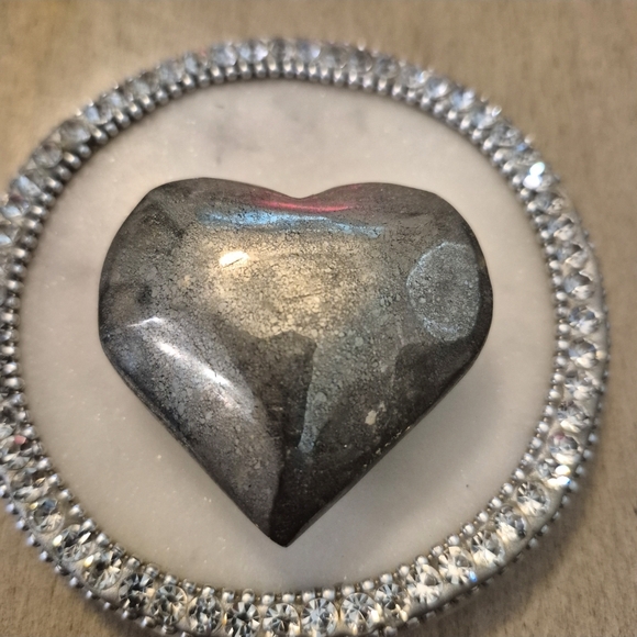 None Other - Natural Pyrite Polished Heart Palm Stone #11